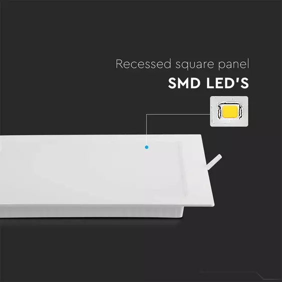 V-TAC süllyeszthető szögletes Back-Lit LED panel 12W, hideg fehér, 100 Lm/W - SKU 10485