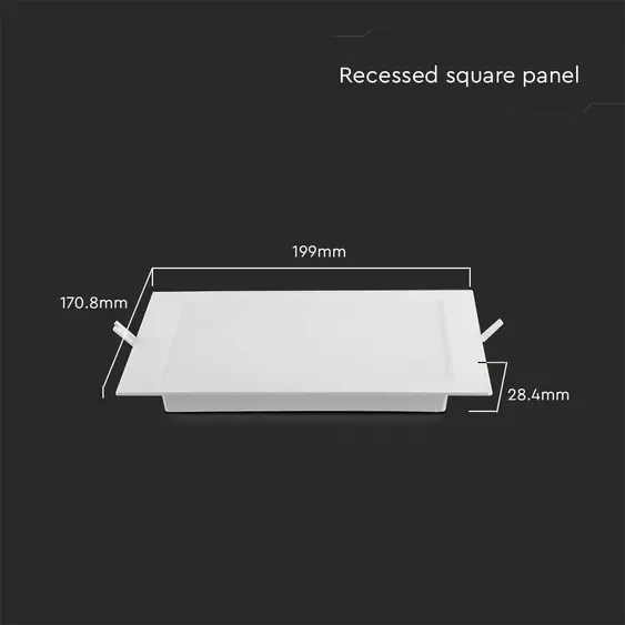 V-TAC süllyeszthető szögletes Back-Lit LED panel 12W, természetes fehér, 100 Lm/W - SKU 10484
