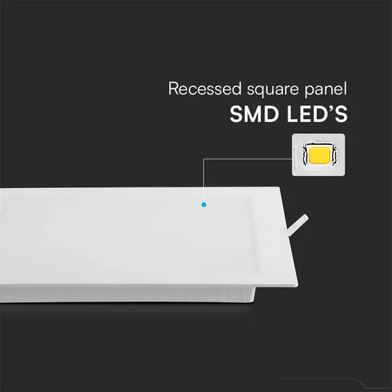 V-TAC süllyeszthető szögletes Back-Lit LED panel 3W, meleg fehér, 110 Lm/W - SKU 10477