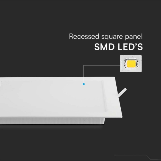 V-TAC süllyeszthető szögletes Back-Lit LED panel 3W, meleg fehér, 110 Lm/W - SKU 10477