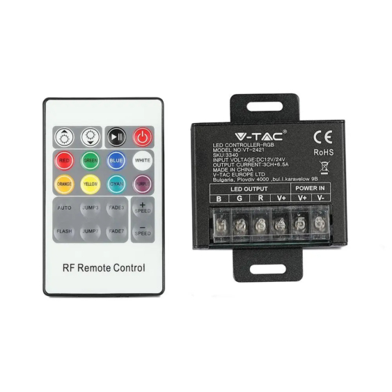V-TAC szinkronizálható dimmelhető vezérlő távirányítóval RGB LED szalaghoz (kicsi) - SKU 3340
