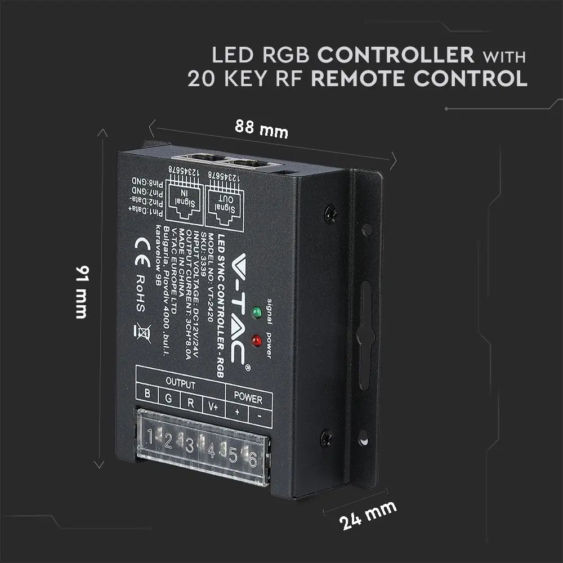 V-TAC szinkronizálható dimmelhető vezérlő távirányítóval RGB LED szalaghoz - SKU 3339