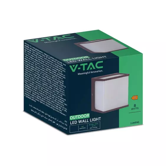V-TAC szögletes 8W fali lámpa, IP65, Corten barna, meleg fehér - SKU 10282