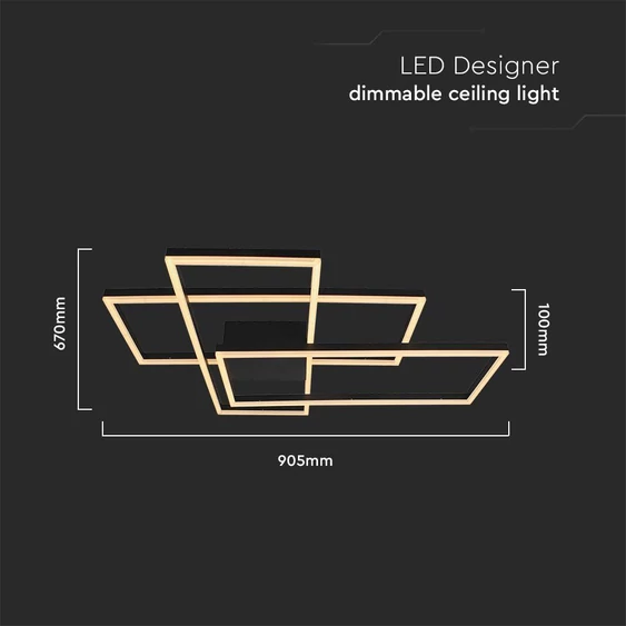 V-TAC szögletes dimmelhető 47W mennyezeti lámpa, fekete házzal, meleg fehér - SKU 15347
