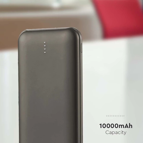 V-TAC Szürke 10000mAh powerbank, 30cm Type-C kábellel - SKU 23037