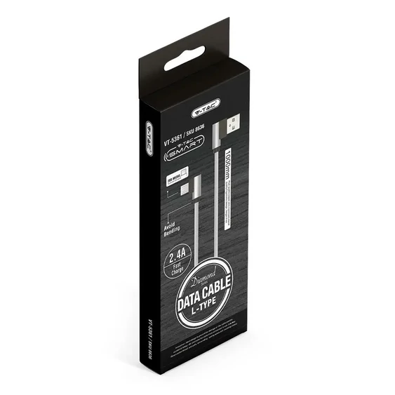 V-TAC szürke, USB - micro USB 1m hálózati kábel - SKU 8636