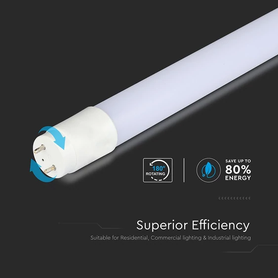 V-TAC T8 forgatható LED fénycső, 60cm, 7.5W természetes fehér, 113 lm/W - SKU 23871
