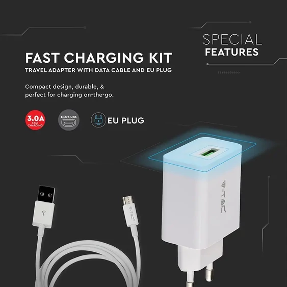V-TAC USB 3.0, Micro USB hálózati adapter - SKU 8641