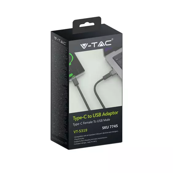 V-TAC USB-A apa, Type-C anya adapter, Type-C - USB-A konverter - SKU 7745