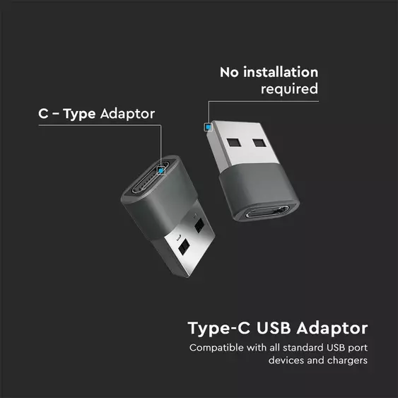 V-TAC USB-A apa, Type-C anya adapter, Type-C - USB-A konverter - SKU 7745
