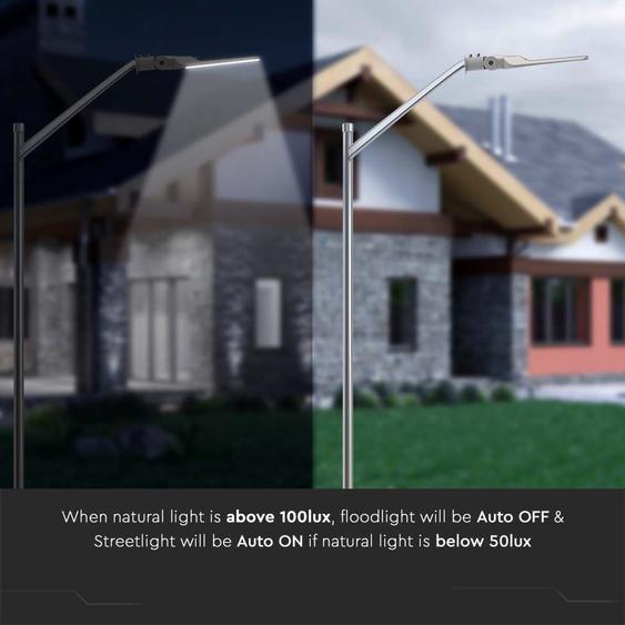V-TAC utcai LED lámpa, térvilágító alkonyszenzoros lámpatest 100W hideg fehér - SKU 20435