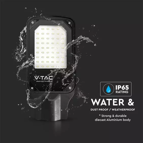 V-TAC utcai LED térvilágító, 30W, hideg fehér, fekete házas - SKU 10207