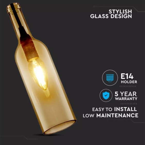 V-TAC üveg alakú, barna lámpa, függeszték E14 foglalattal - SKU 3776