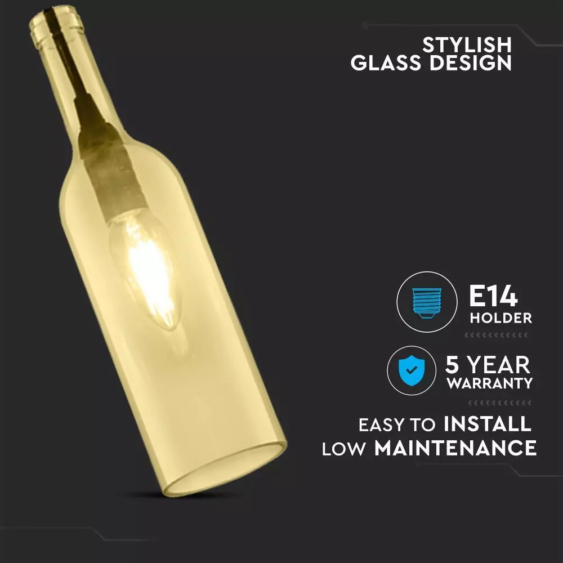 V-TAC üveg alakú, borostyán lámpa, függeszték E14 foglalattal - SKU 3770