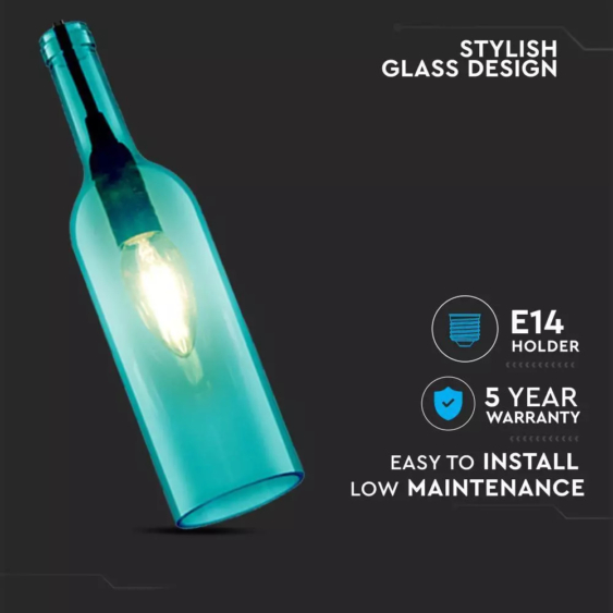V-TAC üveg alakú, kék lámpa, függeszték E14 foglalattal - SKU 3768