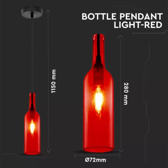 V-TAC üveg alakú, piros lámpa, függeszték E14 foglalattal - SKU 3769