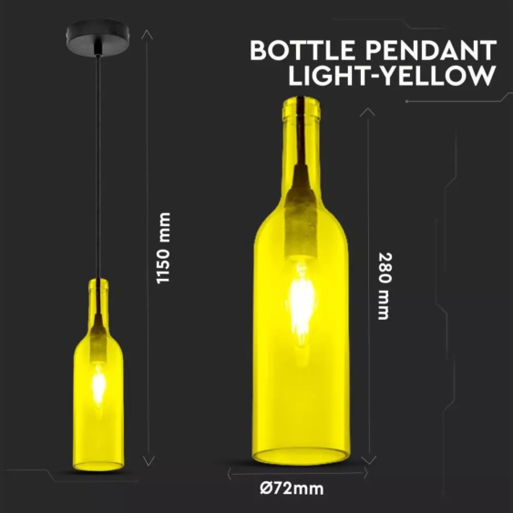 V-TAC üveg alakú, sárga lámpa, függeszték E14 foglalattal - SKU 3773
