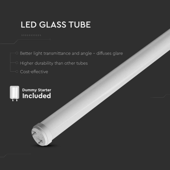 V-TAC üveg LED fénycső 120cm T8 18W meleg fehér, 100 Lm/W - SKU 2981