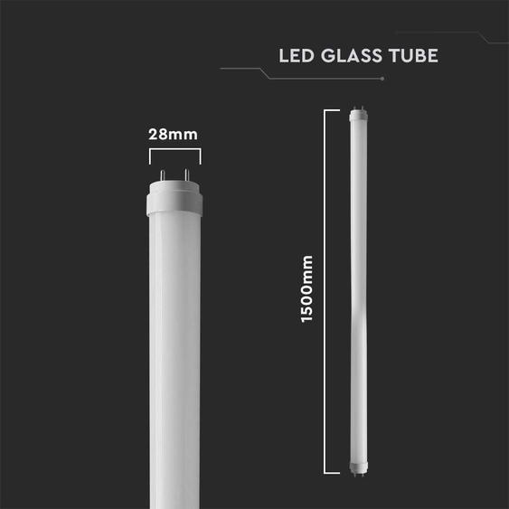 V-TAC üveg LED fénycső 150cm T8 20W meleg fehér, 100 Lm/W - SKU 7799