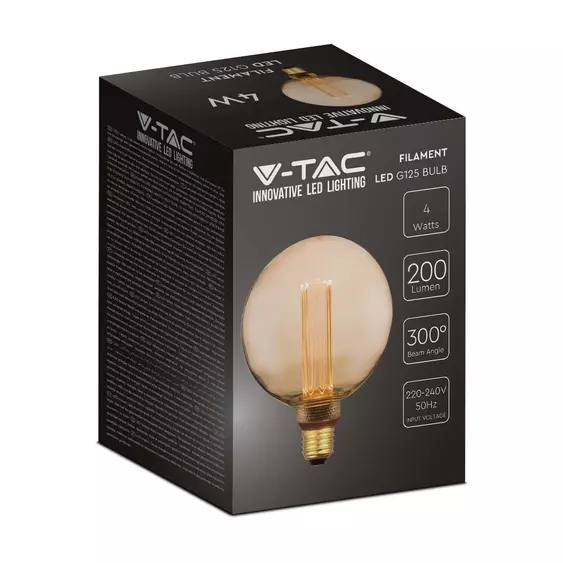 V-TAC Vintage 4W borostyán E27 meleg fehér ART filament G125 LED égő - SKU 217475