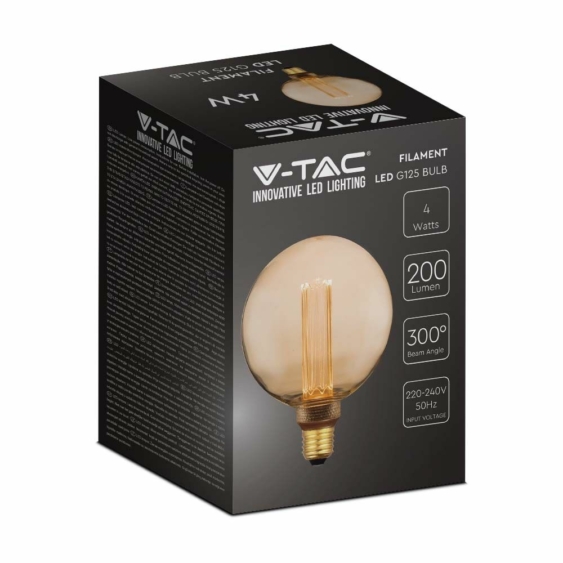 V-TAC Vintage 4W borostyán E27 meleg fehér ART filament G125 LED égő - SKU 217475