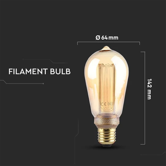 V-TAC Vintage 4W borostyán E27 meleg fehér ART filament ST64 LED égő - SKU 217474
