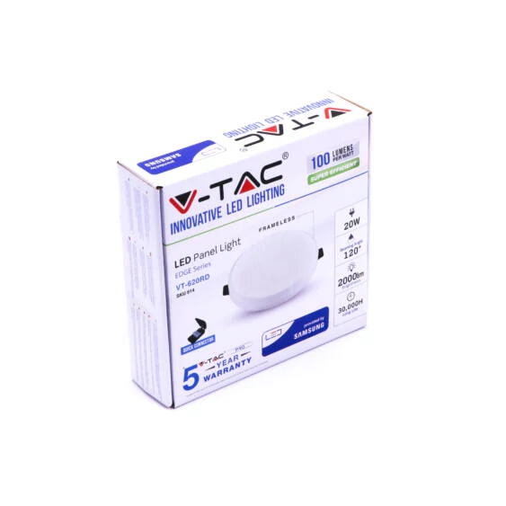 V-TAC süllyeszthető mennyezeti kerek LED panel 20W hideg fehér - SKU 616